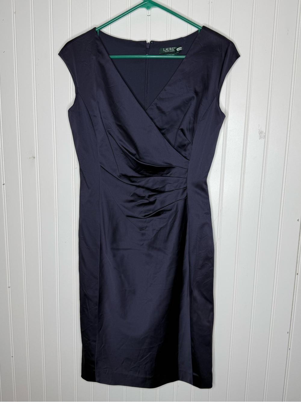 Lauren Ralph Lauren Evening Satin Charmeuse Sheath Dress Surplice Bodice Size 4